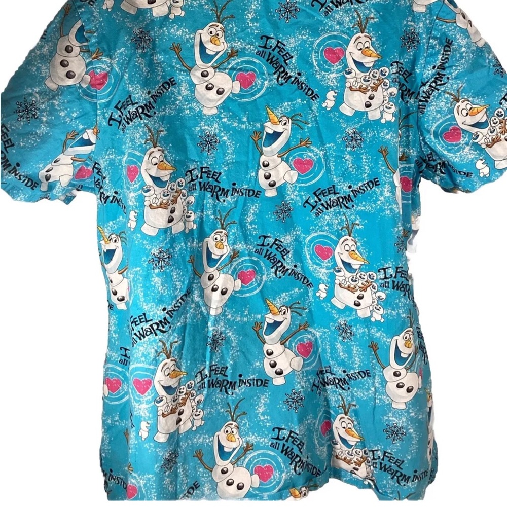 Disney Scrub Top Olaf Frozen Size L /2 front pockets Blue Shirt nurse medical